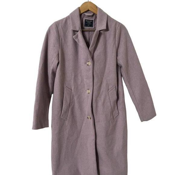 ABERCROMBIE & FITCH Dad Wool Mix Lilac Pea Coat Jacket - Picture 7 of 11
